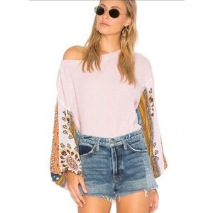 Free People We the Free Blossoms Balloon Sleeve Thermal in Pink Size XS